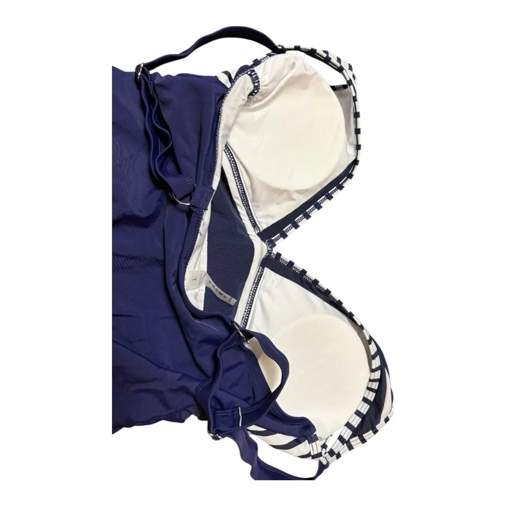 Navy and White Striped Swimsuit With Padding